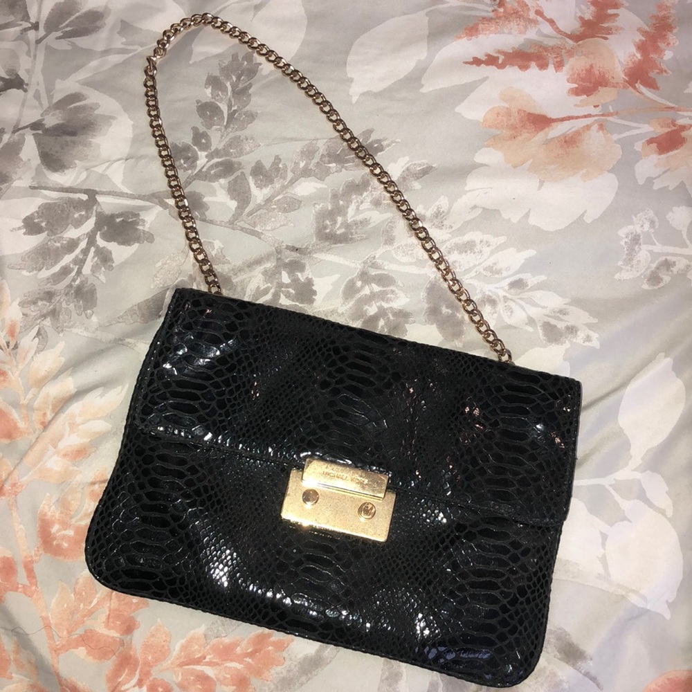 Michael Kors Black Python Print Clutch W/ Chain - image 2